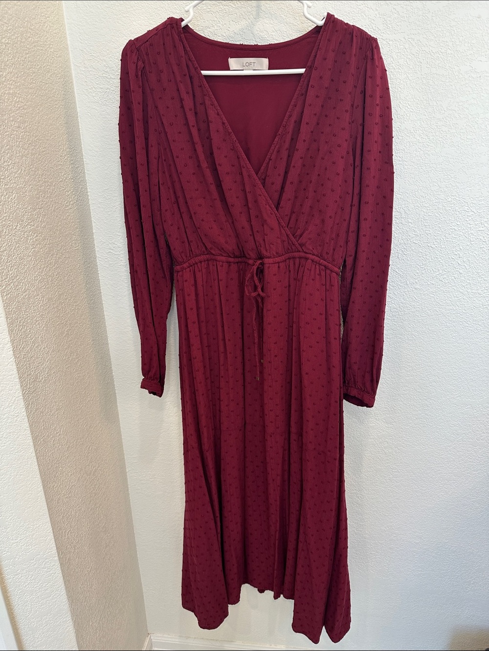 LOFT Wine Red Long Sleeve Midi Dress